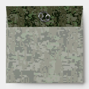 Cancer Zodiac Sign on Olive Green Digital Camo Envelope