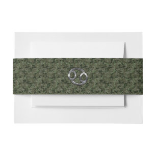 Cancer Zodiac Sign on Olive Green Digital Camo Invitation Belly Band