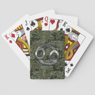 Cancer Zodiac Sign on Olive Green Digital Camo Poker Cards