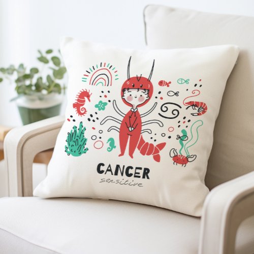 Cancer Zodiac Sign Pillow Astrology Throw Pillow