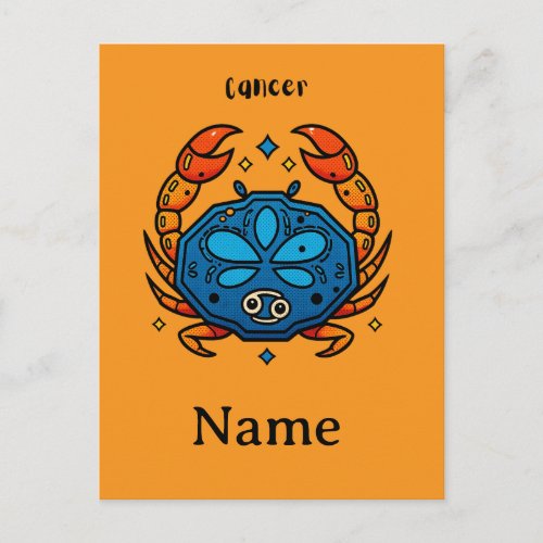 Cancer Zodiac Sign Pop Art - Retro Celestial Crab  Invitation Postcard