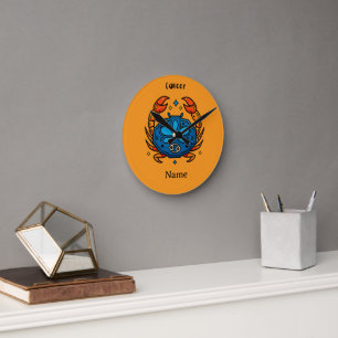 Cancer Zodiac Sign Pop Art - Retro Celestial Crab  Round Clock