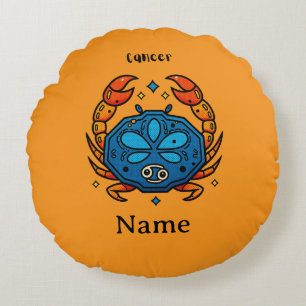 Cancer Zodiac Sign Pop Art - Retro Celestial Crab Round Pillow