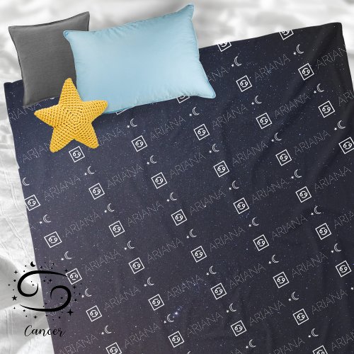Cancer Zodiac Sign Starry Night Repeating Name  Fleece Blanket