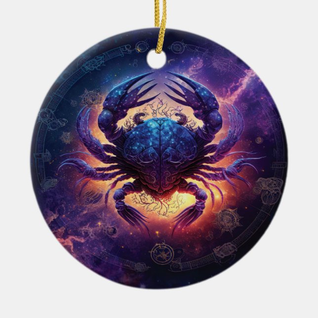 Cancer Zodiac Sign Watercolor Design Ceramic Ornament (Front)