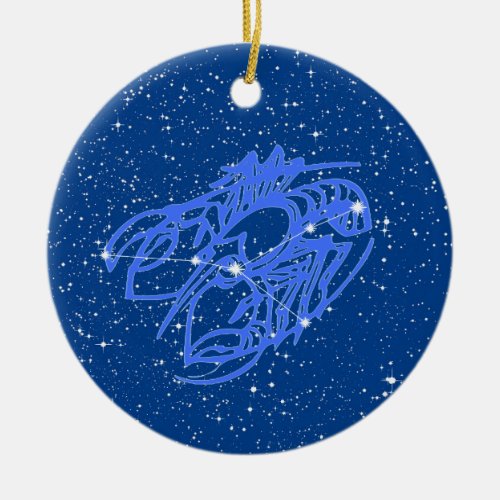 Cancer Zodiac Sign with Stars on Deep Blue Ceramic Ceramic Ornament