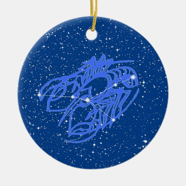Cancer Zodiac Sign with Stars on Deep Blue Ceramic Ornament (Front)