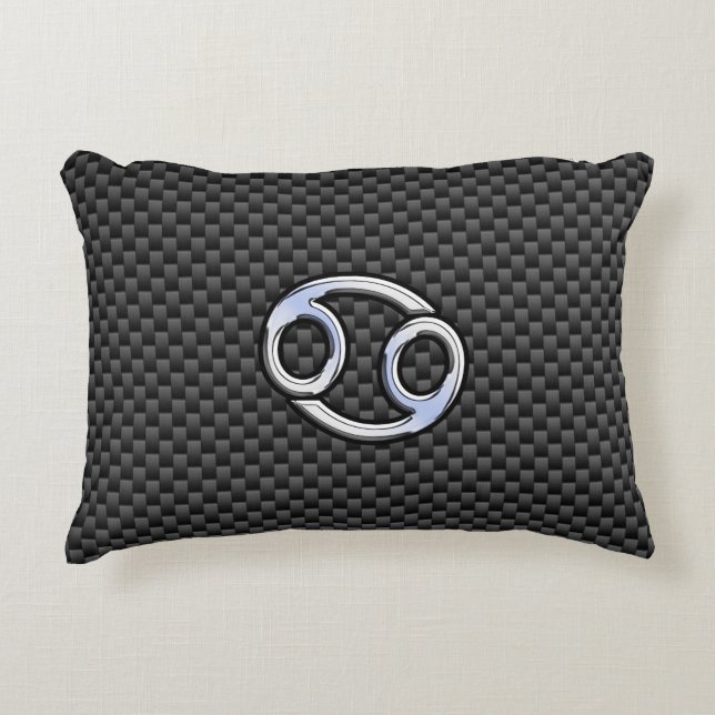 Cancer Zodiac Symbol Black Carbon Fiber Print Accent Pillow (Front)