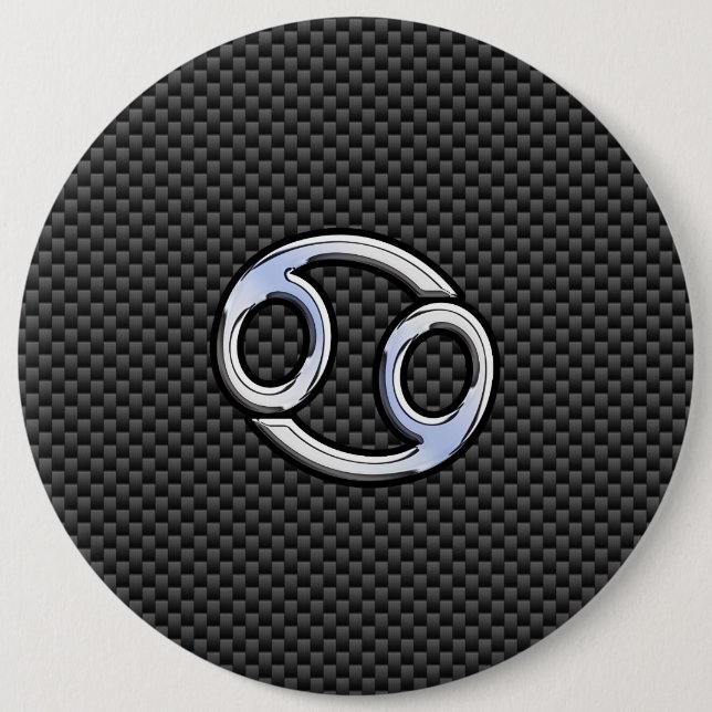 Cancer Zodiac Symbol Black Carbon Fiber Print Button (Front)