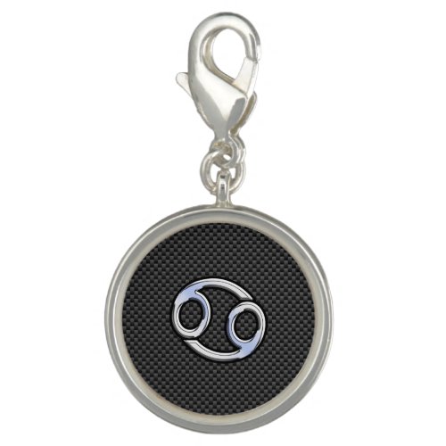 Cancer Zodiac Symbol Black Carbon Fiber Print Charm