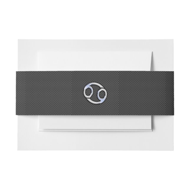 Cancer Zodiac Symbol Black Carbon Fiber Print Invitation Belly Band (Front Example)