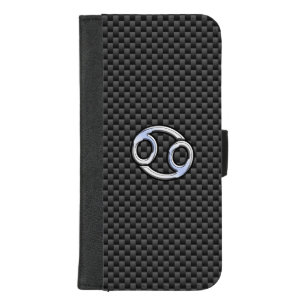 Cancer Zodiac Symbol Black Carbon Fiber Print iPhone 8/7 Plus Wallet Case
