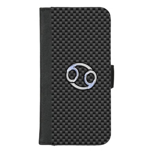 Cancer Zodiac Symbol Black Carbon Fiber Print iPhone 87 Plus Wallet Case