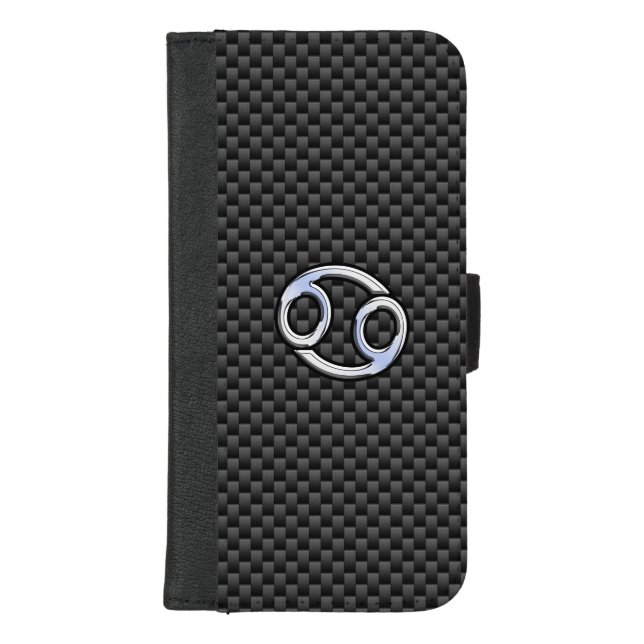 Cancer Zodiac Symbol Black Carbon Fiber Print iPhone Wallet Case (Front)