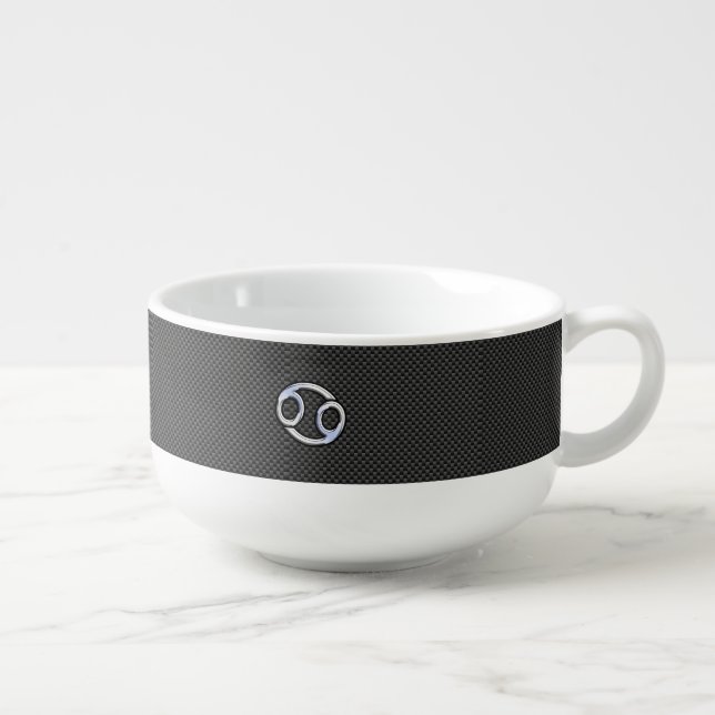 Cancer Zodiac Symbol Black Carbon Fiber Print Soup Mug (Left)