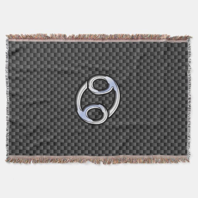 Cancer Zodiac Symbol Black Carbon Fiber Print Throw Blanket (Front)