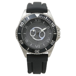 Cancer Zodiac Symbol Charcoal Carbon Fiber Dial Watch