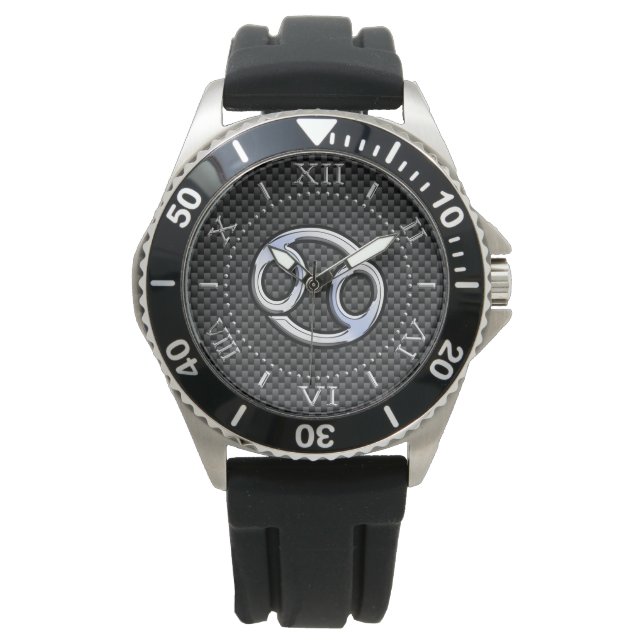 Cancer Zodiac Symbol Charcoal Carbon Fiber Dial Watch (Front)