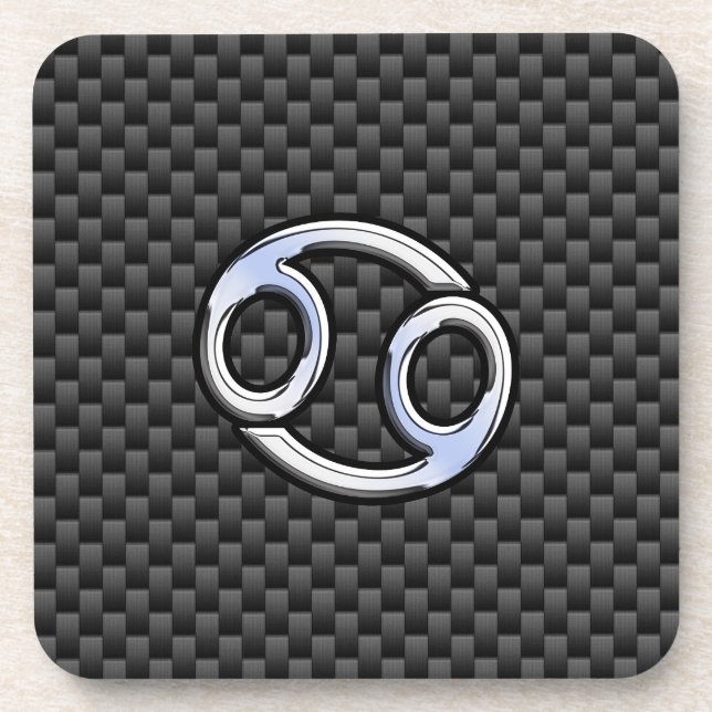 Cancer Zodiac Symbol Charcoal Carbon Fiber Print Beverage Coaster (Front)