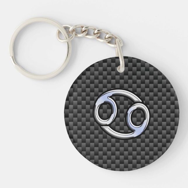 Cancer Zodiac Symbol Charcoal Carbon Fiber Print Keychain (Front)