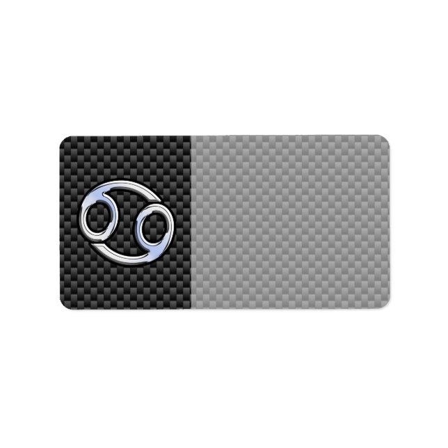 Cancer Zodiac Symbol Charcoal Carbon Fiber Print Label (Front)
