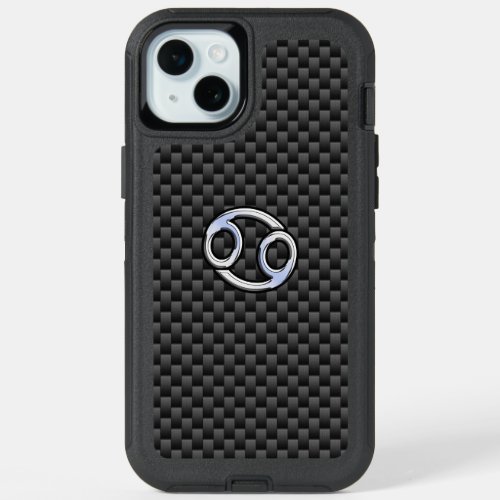 Cancer Zodiac Symbol Charcoal Carbon Fiber Print iPhone 15 Plus Case