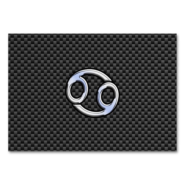 Cancer Zodiac Symbol Charcoal Carbon Fiber Print Table Number (Front)
