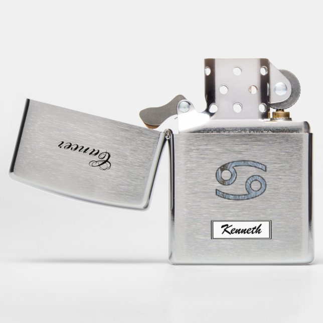 Cancer Zodiac Symbol Element by Kenneth Yoncich Zippo Lighter (Opened)