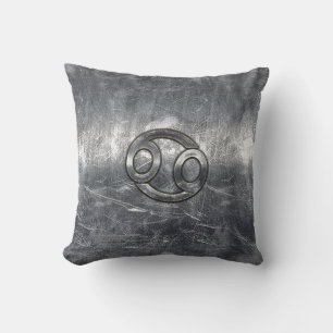 Cancer Zodiac Symbol in Distressed Decor Throw Pillow
