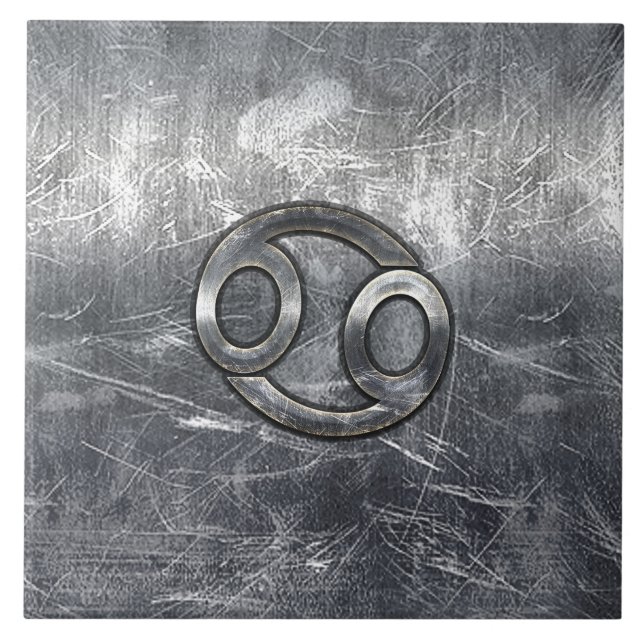 Cancer Zodiac Symbol in Distressed Decor Tile (Front)