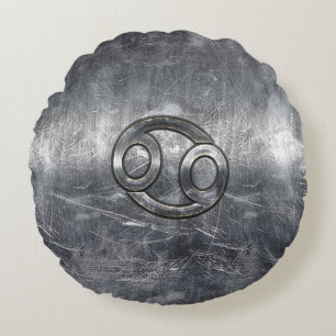 Cancer Zodiac Symbol in Industrial Style Round Pillow