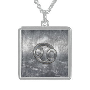 Cancer Zodiac Symbol Industrial Style Sterling Silver Necklace