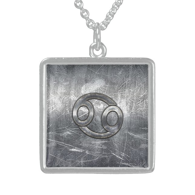 Cancer Zodiac Symbol Industrial Style Sterling Silver Necklace (Front)