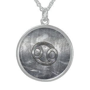 Cancer Zodiac Symbol Industrial Style Sterling Silver Necklace
