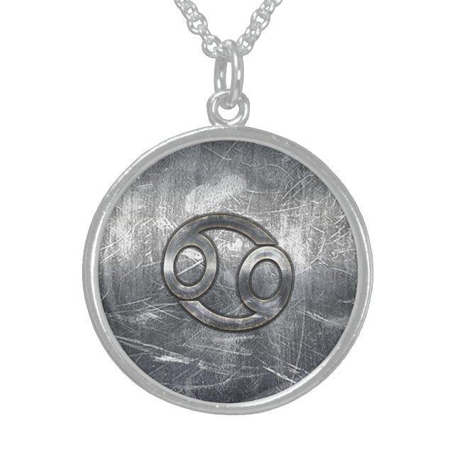 Cancer Zodiac Symbol Industrial Style Sterling Silver Necklace (Front)