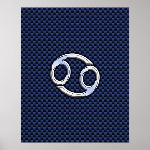 Cancer Zodiac Symbol Navy Blue Carbon Fiber Print