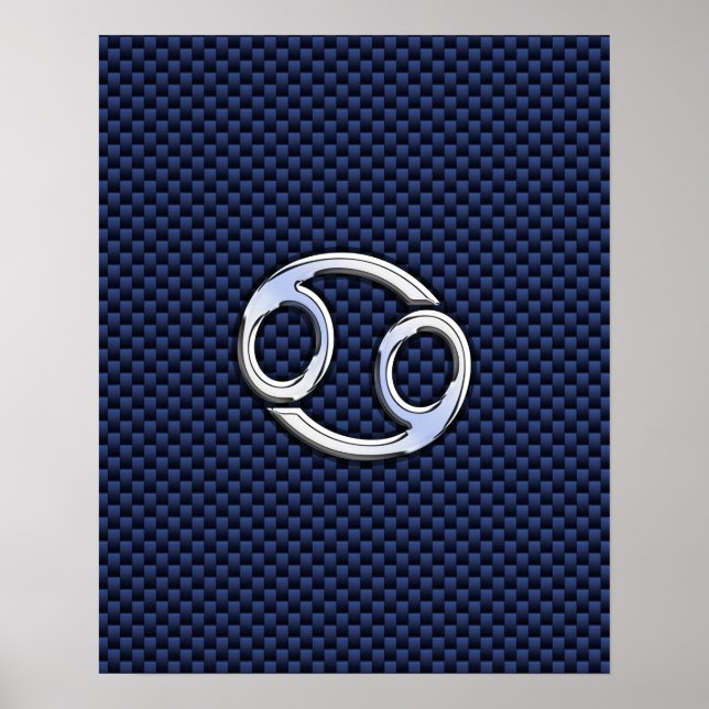 Cancer Zodiac Symbol Navy Blue Carbon Fiber Print (Front)