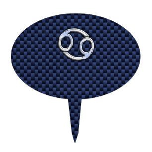 Cancer Zodiac Symbol Navy Blue Carbon Fiber Print Cake Topper