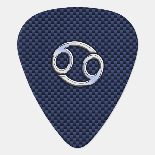 Cancer Zodiac Symbol Navy Blue Carbon Fiber Print Guitar Pick (Front)