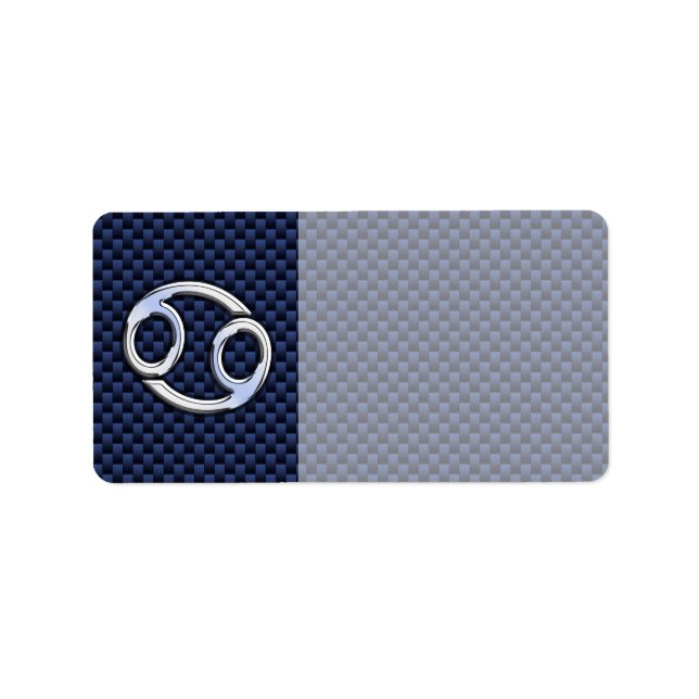 Cancer Zodiac Symbol Navy Blue Carbon Fiber Print Label (Front)