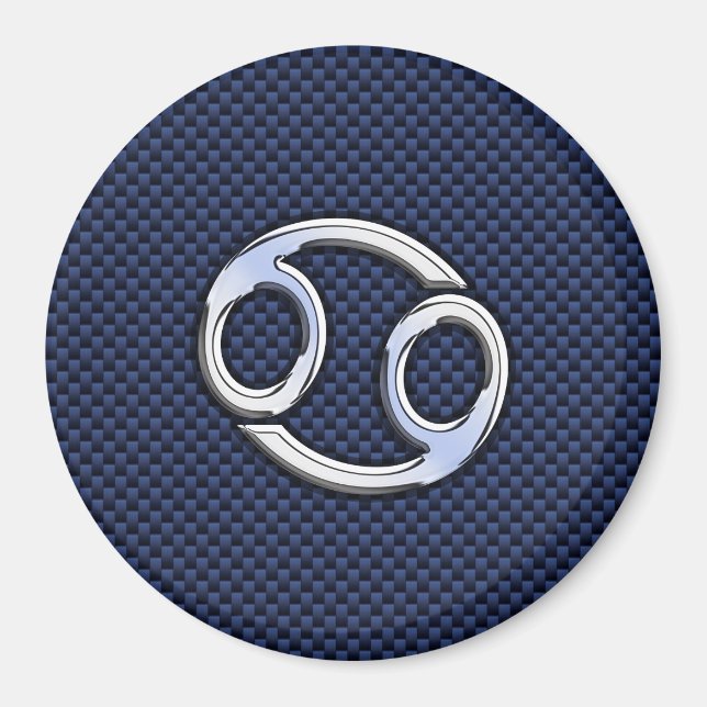 Cancer Zodiac Symbol Navy Blue Carbon Fiber Print Magnet (Front)