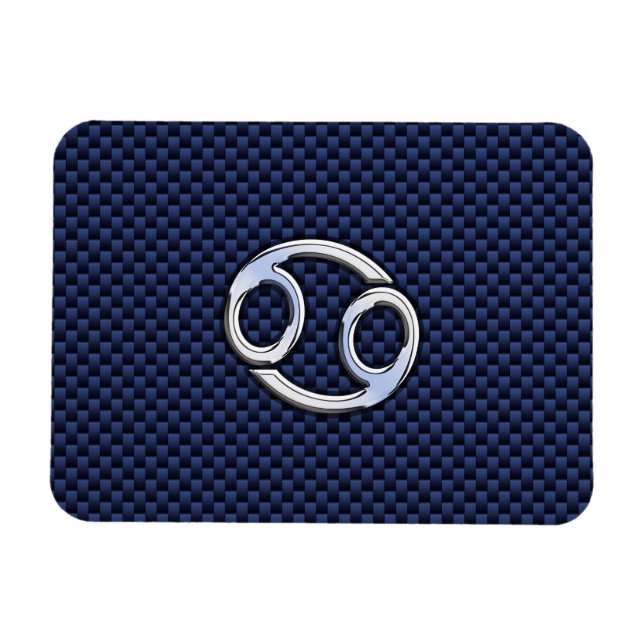 Cancer Zodiac Symbol Navy Blue Carbon Fiber Print Magnet (Horizontal)