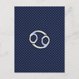 Cancer Zodiac Symbol Navy Blue Carbon Fiber Print Postcard