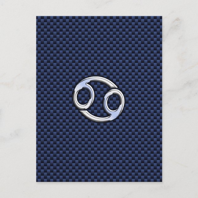 Cancer Zodiac Symbol Navy Blue Carbon Fiber Print Postcard (Front)