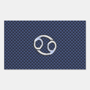 Cancer Zodiac Symbol Navy Blue Carbon Fiber Print Rectangular Sticker