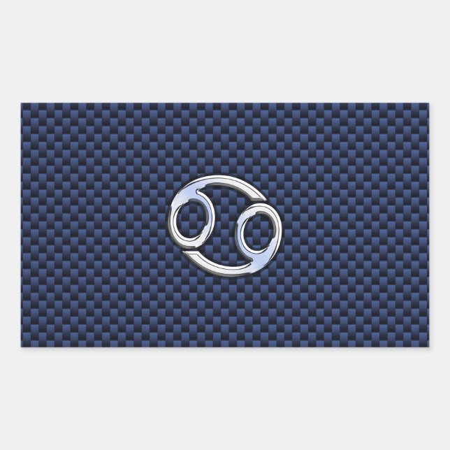 Cancer Zodiac Symbol Navy Blue Carbon Fiber Print Rectangular Sticker (Front)