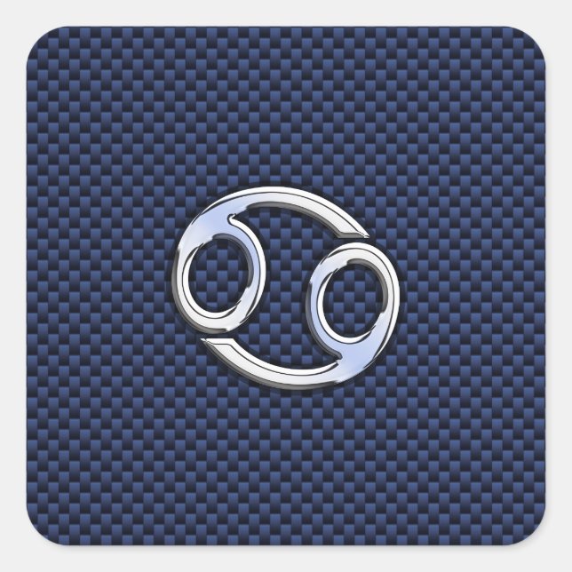 Cancer Zodiac Symbol Navy Blue Carbon Fiber Print Square Sticker (Front)