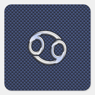 Cancer Zodiac Symbol Navy Blue Carbon Fiber Print Square Sticker