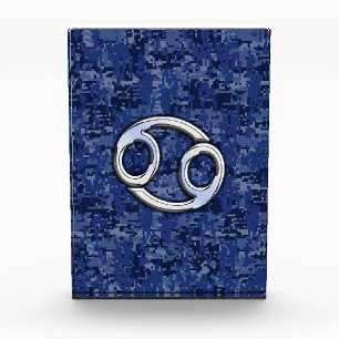 Cancer Zodiac Symbol Navy Blue Digital Camouflage Acrylic Award