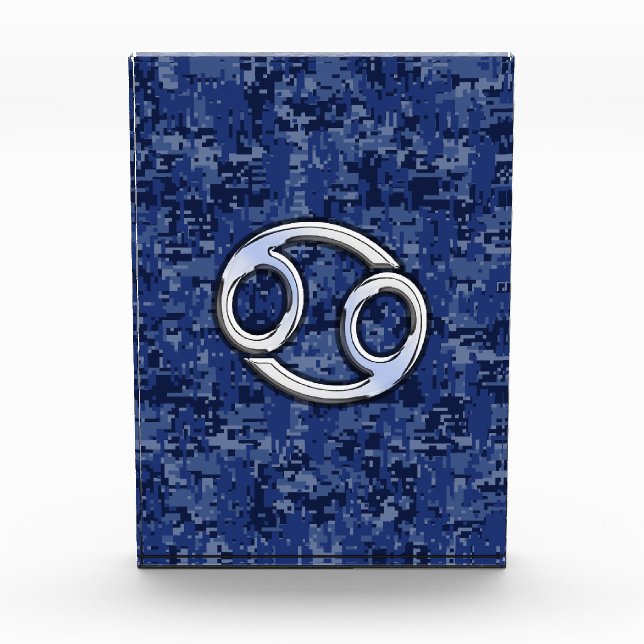 Cancer Zodiac Symbol Navy Blue Digital Camouflage Acrylic Award (Front)